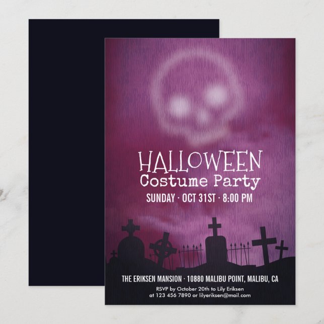 Cool Purple Halloween Costume Party Invitation (Front/Back)