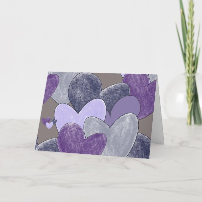 Cool Purple Hearts Letterpress Thank You Card (Front)