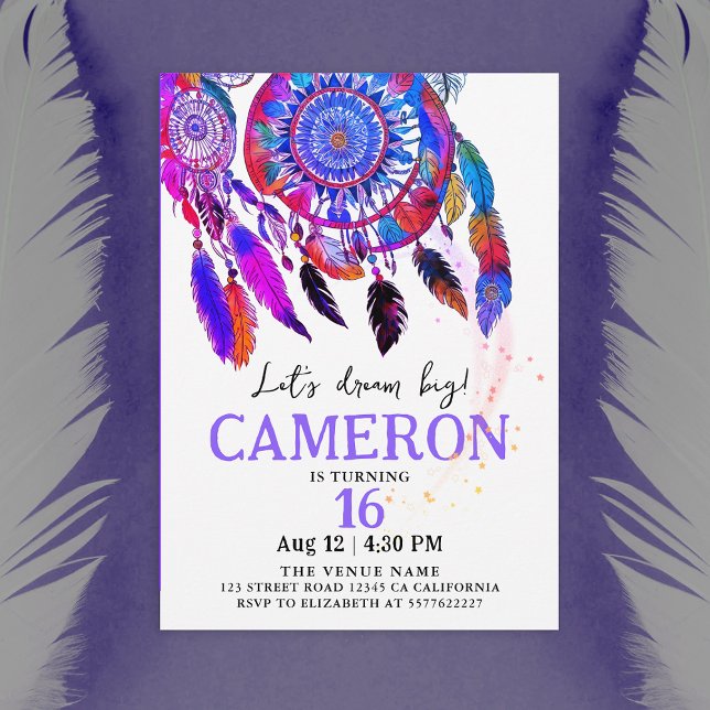 Cool Purple Indian Dream Catcher Watercolor Invitation (Creator Uploaded)