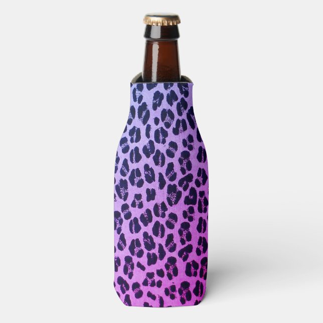 Cool Purple Leopard Print Bottle Cooler (Bottle Front)