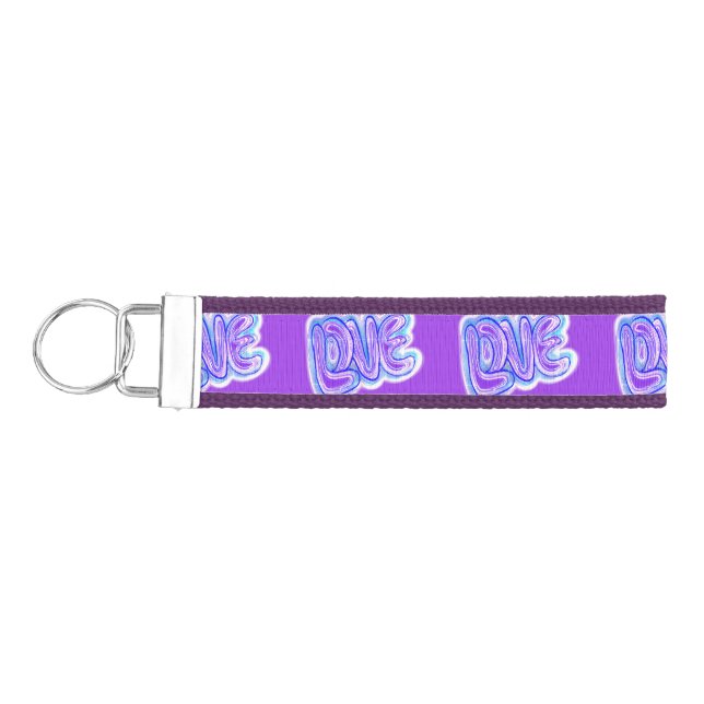 Cool Purple LOVE Typography  Wrist Keychain (Keys on Left)
