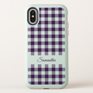Cool Purple, Mint Green Gingham Plaid, Your Name OtterBox Symmetry iPhone X Case