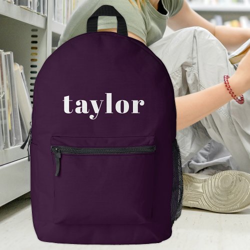 Cool Purple Modern Minimalist Trendy Personalized Printed Backpack