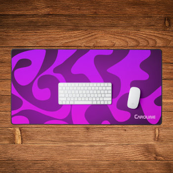 Cool Purple Neon Black Hot Pink Custom Name Desk Mat by TabbyGun at Zazzle
