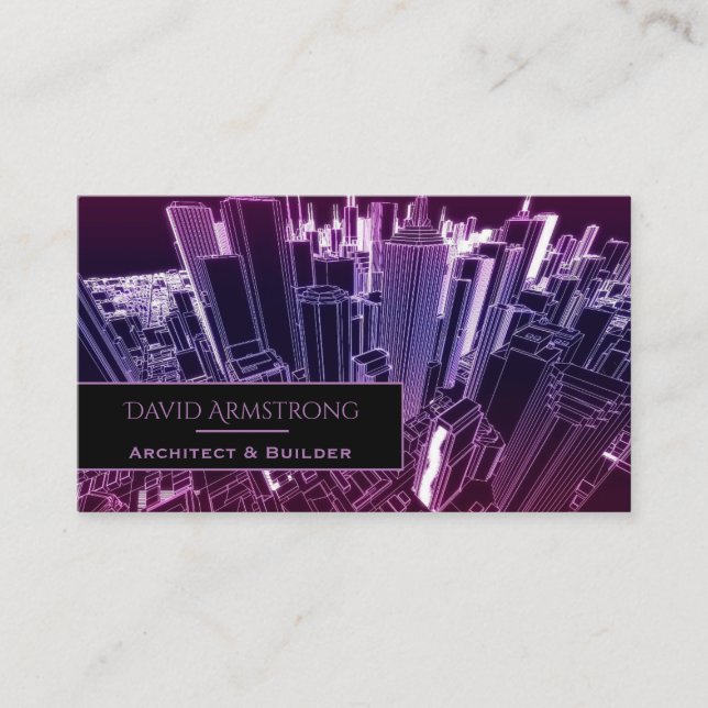 Cool Purple Neon City Architecture Business Card (Front)