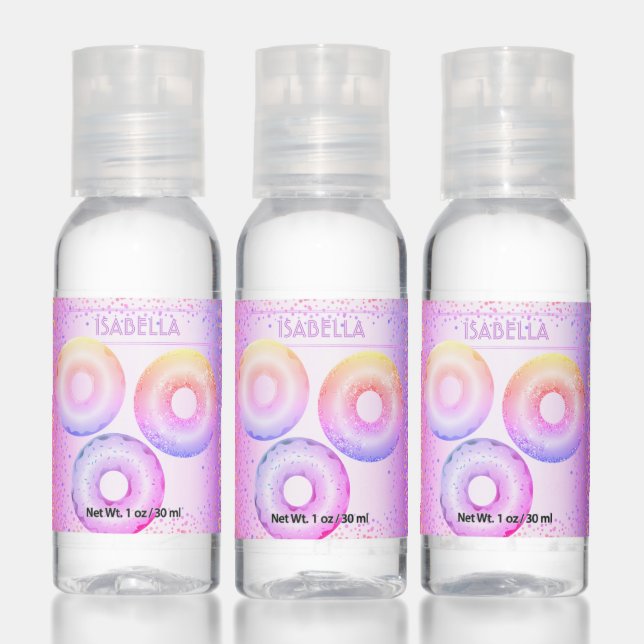 Cool purple pink rainbow glitter doughnuts name hand sanitizer (Set)