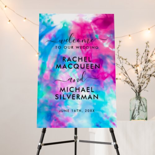 Cool Purple Pink Tie Dye Welcome Wedding Sign