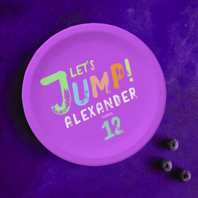 Cool Purple Pink Trampoline Jump Kid Bounce Party Paper Plates (Creator Uploaded)