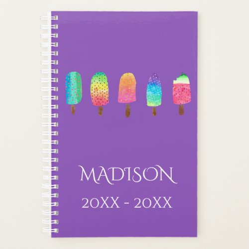 Cool Purple Popsicle Pattern Back to School Year Planner