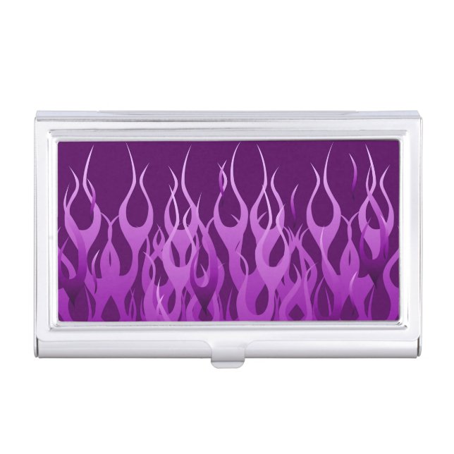 Cool Purple Racing Flames Design Business Card Case (Front)