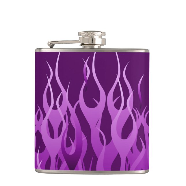 Cool Purple Racing Flames Design Flask (Front)
