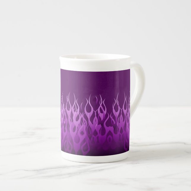Cool Purple Racing Flames Pin Stripes Bone China Mug (Front Right)
