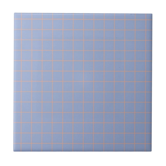 Cool Purple & Soft Pink Checkered Retro Minimalist Ceramic Tile (Front)