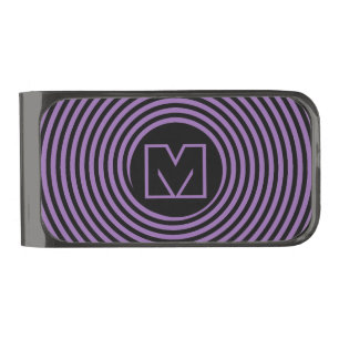 Cool Purple Spiral Vortex Monogram Gunmetal Finish Money Clip