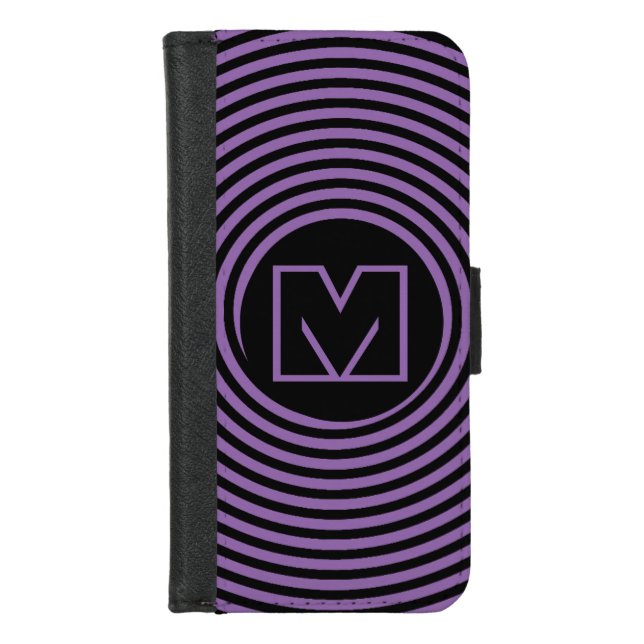 Cool Purple Spiral Vortex Monogram iPhone Wallet Case (Front)