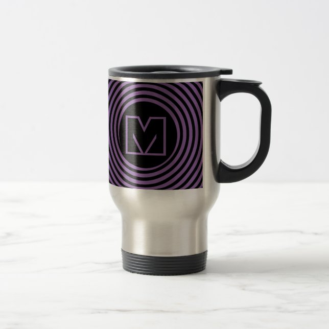 Cool Purple Spiral Vortex Monogram Travel Mug (Right)