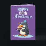 Cool Purple & White Penguin Husband 60th Birthday Card<br><div class="desc">Cool Purple & White Penguin Husband 60th Birthday, a funny and cool design made for anyone looking for a unique birthday card for their husband on their birthday. The design is eye-catching, it features a cute penguin with a birthday cake, plus editable text information. If you face any issues customizing...</div>