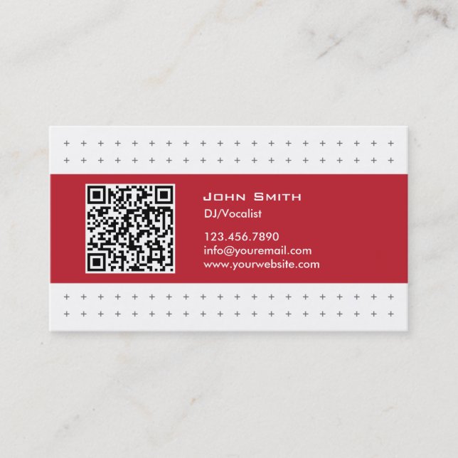 Cool QR Code Red Label DJ Music Business Card (Front)