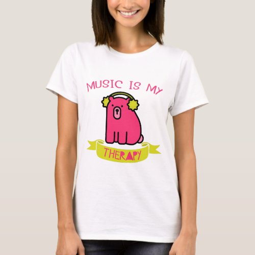 Cool Quote Music is my Therapy Basic White T_Shirt