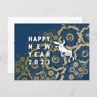 Cool Rabbit and Flower New Year's Postcard ~BlueBa