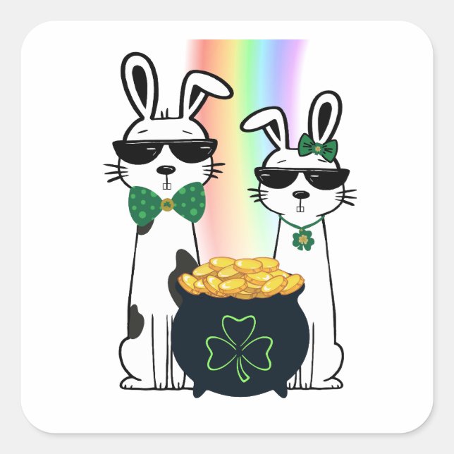 Cool Rabbits and Pot of Gold Square Sticker (Front)