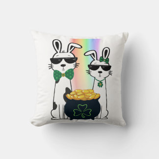 Cool Rabbits and Pot of Gold Throw Pillow