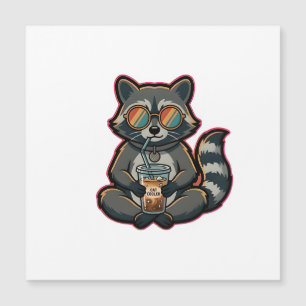 Cool Raccoon Drinking Oat Milk Iced Coffee