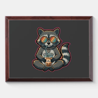 Cool Raccoon Drinking Oat Milk Iced Coffee Award Plaque