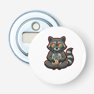 Cool Raccoon Drinking Oat Milk Iced Coffee Bottle Opener