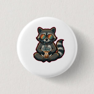 Cool Raccoon Drinking Oat Milk Iced Coffee Button