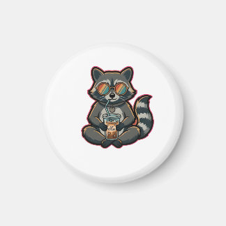 Cool Raccoon Drinking Oat Milk Iced Coffee Magnet
