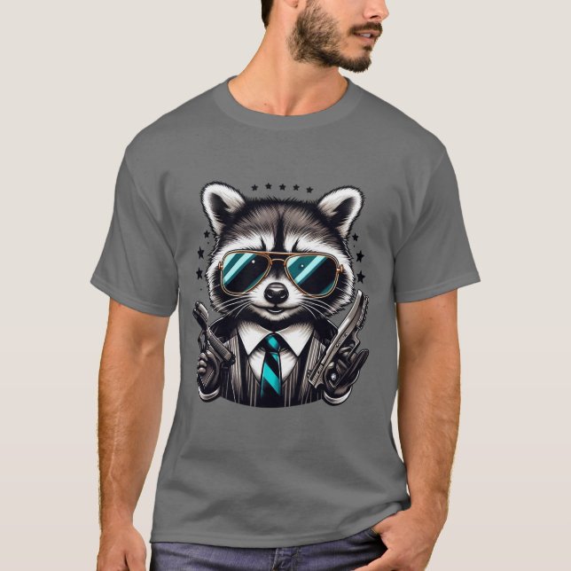 Cool Raccoon Gangster Funny Animal in Suit  T-Shirt (Front)