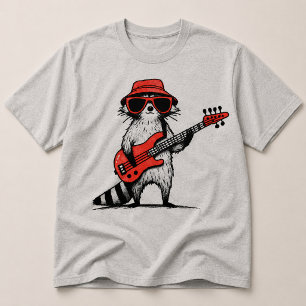 Cool Raccoon Playing Red Bass Guitar T-Shirt
