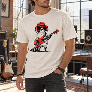 Cool Raccoon Playing Red Bass Guitar Tri-Blend Shirt