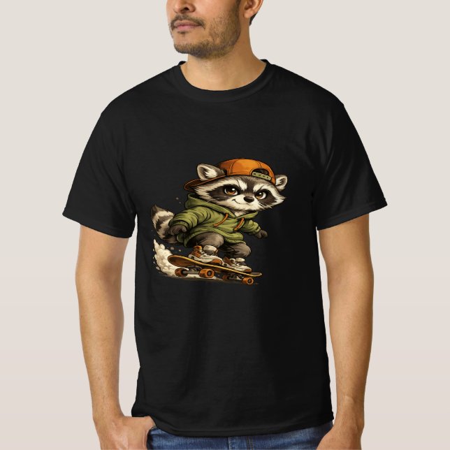 Cool Raccoon Skateboard Graphic T-Shirt (Front)