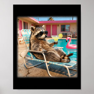 Cool raccoon sunglasses margarita summer vacation poster