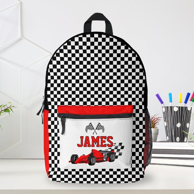   Cool Race Car Boy Custom Name Personalized Printed Backpack (Creator Uploaded)