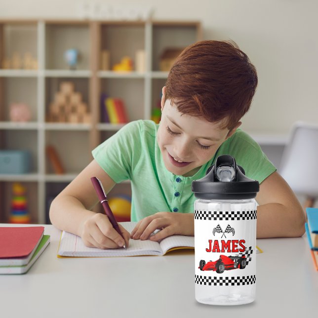 Cool Race Car Boy Custom Name Personalized Water Bottle (Creator Uploaded)