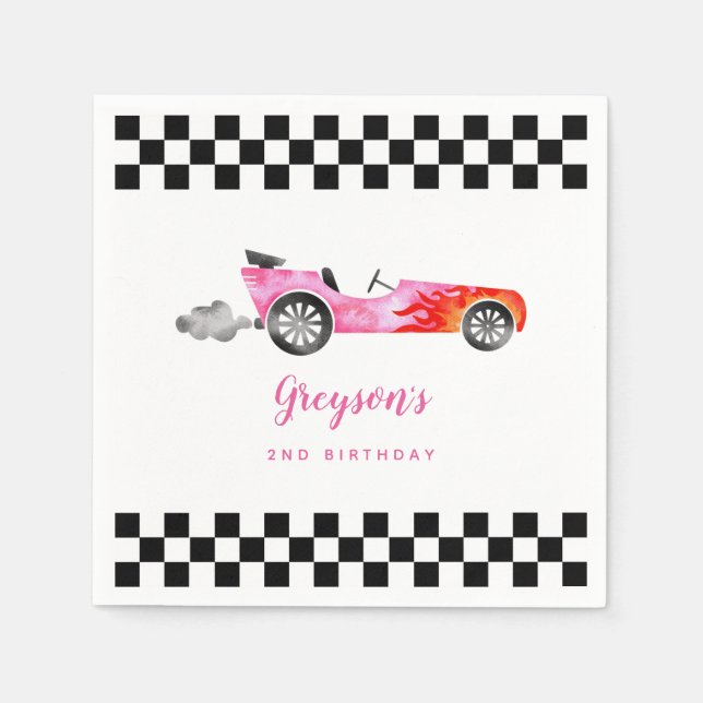 Cool Race Car Girl Birthday Party  Napkins (Front)