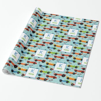 Cool Race Cars Kids Personalized Birthday Wrapping Paper by LilPartyPlanners at Zazzle