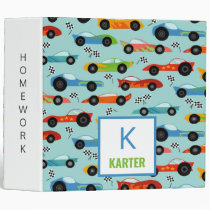 Cool Race Cars Personalized Kids 3 Ring Binder