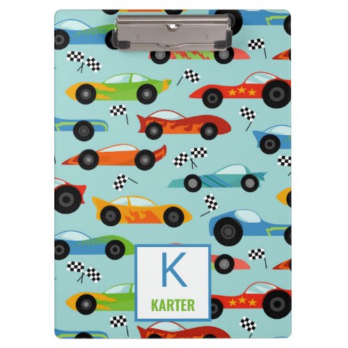 Cool Race Cars Personalized Kids Clipboard