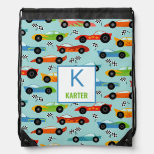 Cool Race Cars Personalized Kids Drawstring Bag