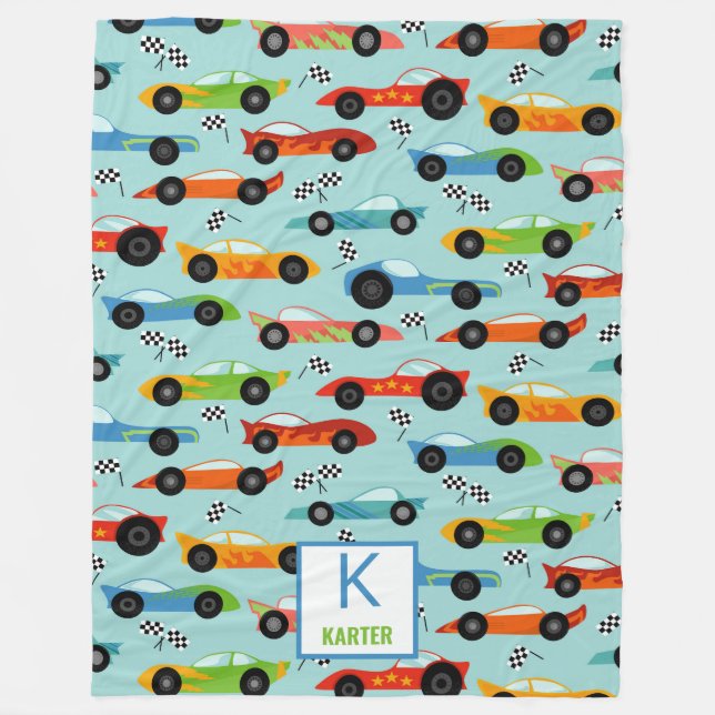 Cool Race Cars Personalized Kids Fleece Blanket (Front)