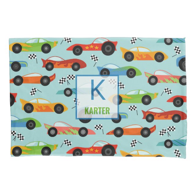 Cool Race Cars Personalized Kids Pillow Case (Front)