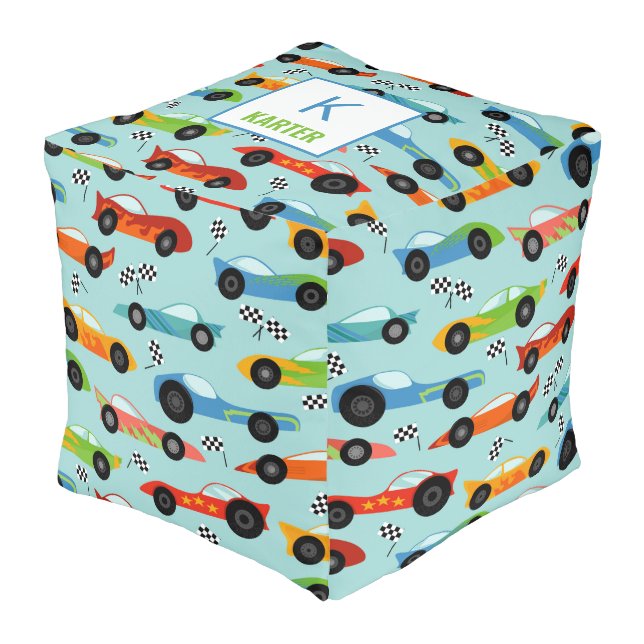 Cool Race Cars Personalized Kids Pouf (Angled Front)