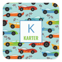 Cool Race Cars Personalized Kids School Daycare Square Sticker