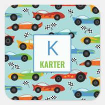 Cool Race Cars Personalized Kids School Daycare Square Sticker