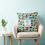 Cool Race Cars Personalized Kids Throw Pillow<br><div class="desc">Cool Race Cars Personalized Kids Pattern. Side view of sporty cars,  racing flags.</div>