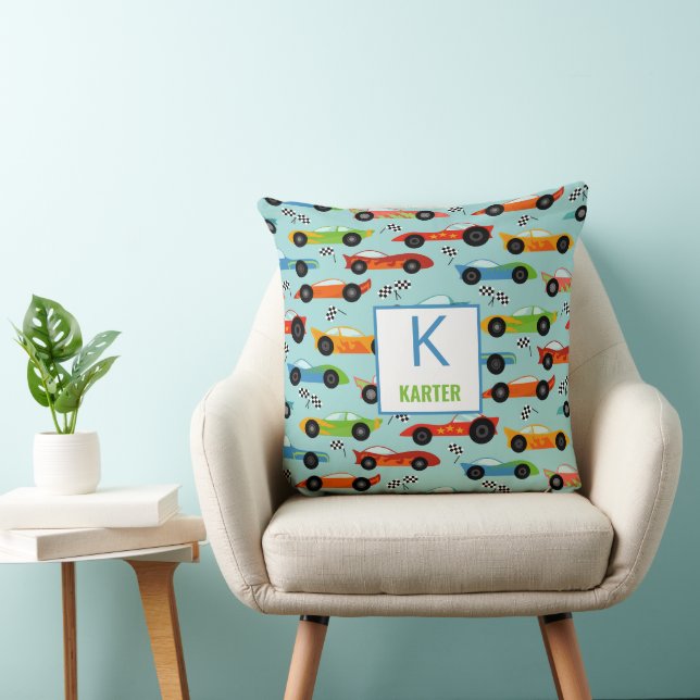 Cool Race Cars Personalized Kids Throw Pillow (Chair)